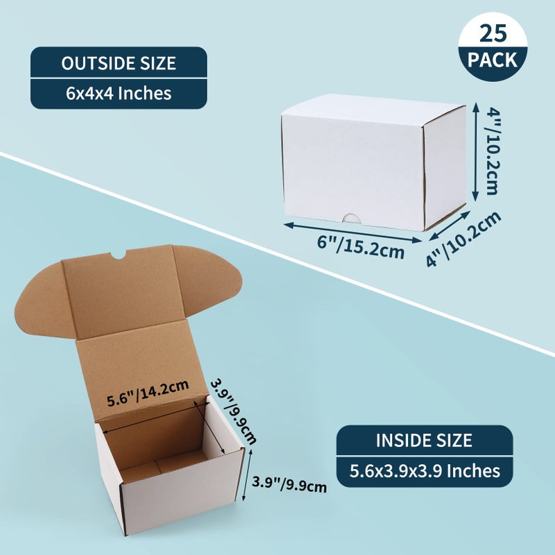 WIFTREY 6x4x4 Shipping Boxes 25 Pack for Small Business  White Small Corrugated Cardboard Boxes for Mailing  Packing  Shipping - Image 2